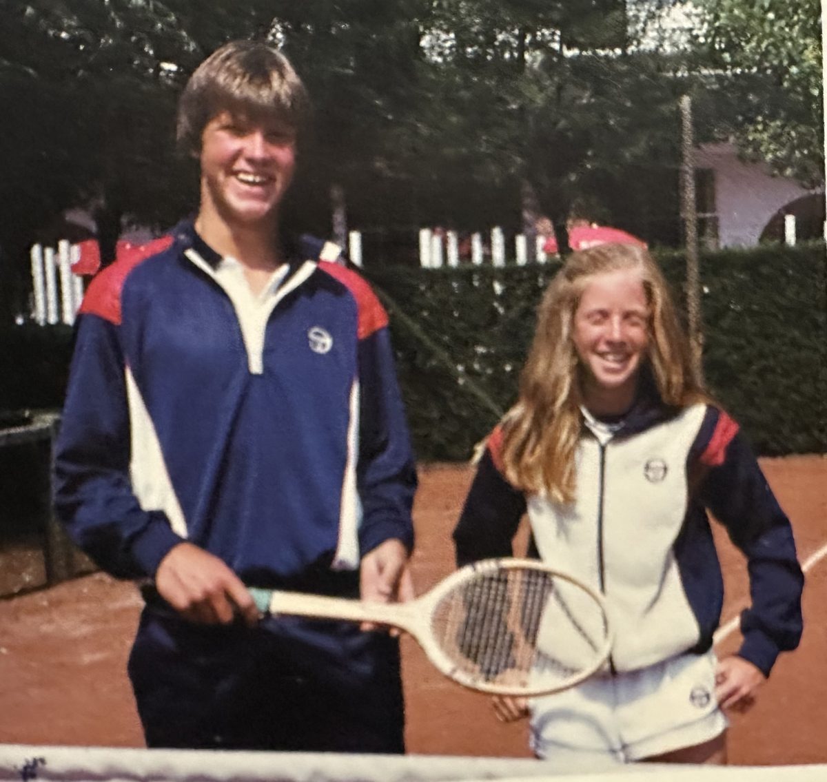Luke Jensen, aged 16, with team member Cindy Austrian at a tournament in Knokke, Belgium, 1981